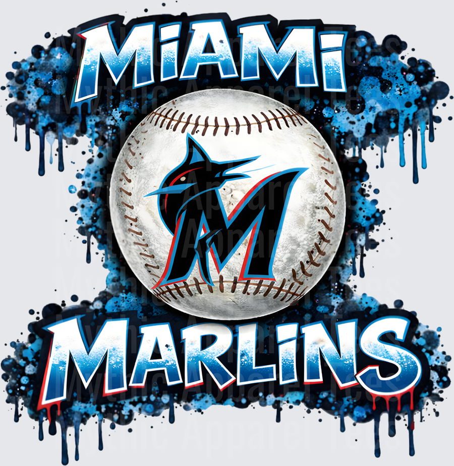 MLB Transfers Miami Marlins Baseball Grunge Paint Splatter Design
