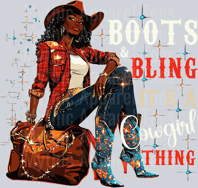Boots and bling its a cowgirl thing red jacket DTF Western Girl Transfers
