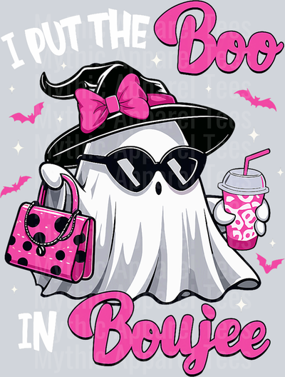 Boujee Boo Jee Spooky Ghost Pink Halloween Pumpkin Costumes T-Shirt (1)