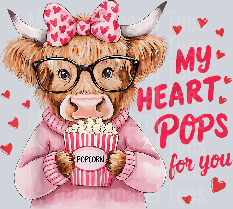 240 Pink Cow Coquette My Heart Pops For You Love Valentine_S Day T-Shirt