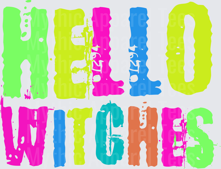 Halloween Hello Witches Neon Multicolor Distressed Bold Grunge Letter Typography