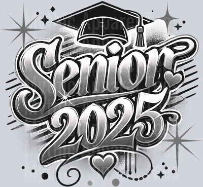 004 Senior 2025 Airbrushed Gray DTF 2025 Senior Graduation Transfers