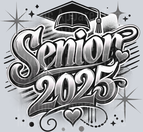 004 Senior 2025 Airbrushed Gray DTF 2025 Senior Graduation Transfers