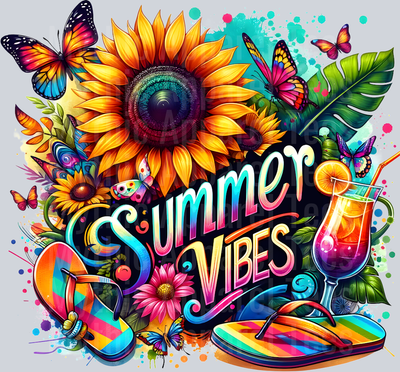 Summer vibes sunflower with butterfly and sandals DTF Summer Transfers