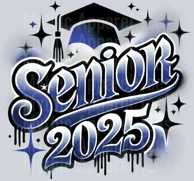 006 Senior Airbrushed Navy Blue DTF 2025 Senior Graduation Transfers