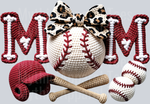 M M, Baseball Crochet Letter Art, Leopard Bow Baseballs, Sports Decor, Baseballs, Bats, Cap, Faux Yarn, Cartoon Style