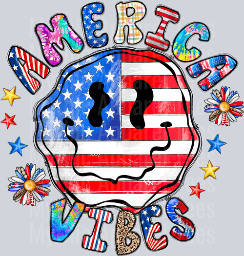 American Vibes Smiley Face 4th of july DTF Patriotic Transfers