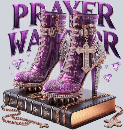Boots on bible 2 cross PW Purple Prayer Warrior DTF Religious Transfers