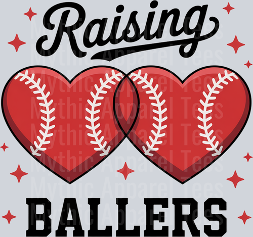 Raising Ballers Hearts DTF Baseball Transfers