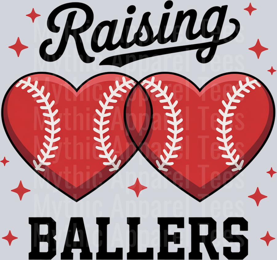 Raising Ballers Hearts DTF Baseball Transfers