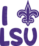I Love LSU Fleur de Lis Purple and Gold Tigers Fan Design