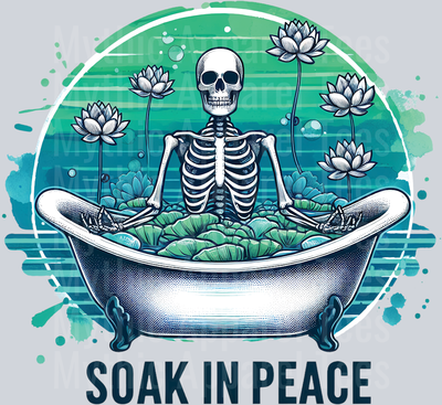 Soak in peace skelly in bathtub  DTF Skull Transfers