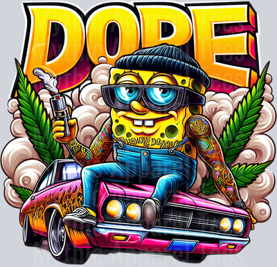 Sponge Bob Weed Plant Hot Rod Smoking Pop Culture DTF Weed Transfers