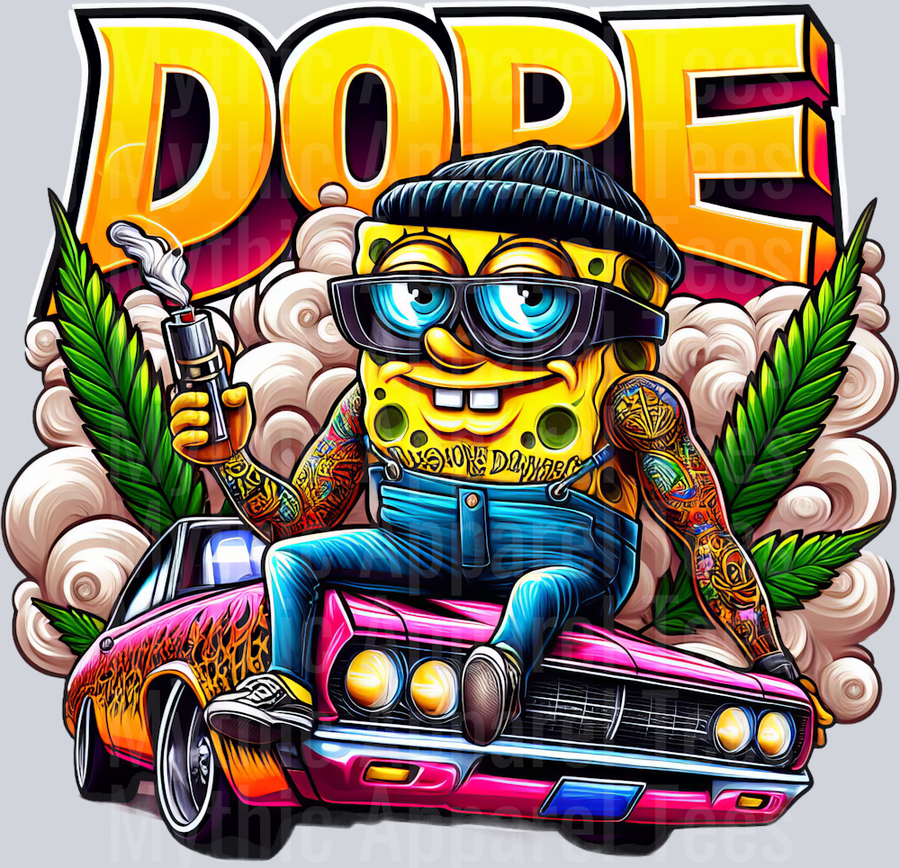 Sponge Bob Weed Plant Hot Rod Smoking Pop Culture DTF Weed Transfers