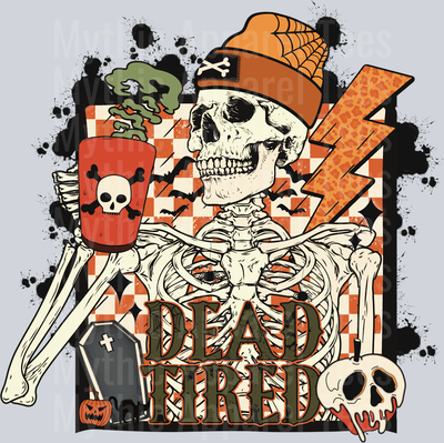 Dead tired Skeleton with Toxic Coffee DTF Skull Transfers