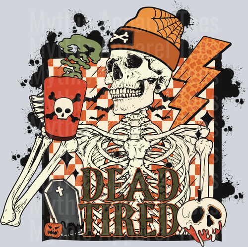 Dead tired Skeleton with Toxic Coffee DTF Skull Transfers