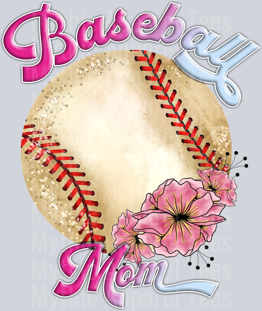 Baseball Mom Vintage Pink Flowers DTF Baseball Transfers