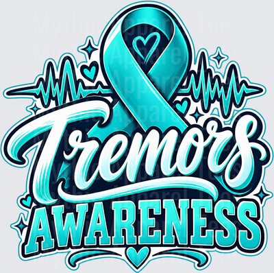 Tremors Awareness Teal Ribbon Heartbeat Heart Design