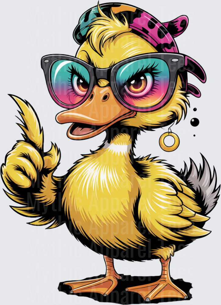 Funny Sarcastic Duck Wearing Oversized Colorful Sunglasses Pink Backwards Cap and Gold Hoop Earring Giving Attitude Finger Point