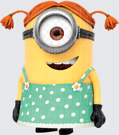 Minnions Girl Minion Red Pigtails Teal Polka Dot Dress