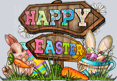 Happy Easter Sign with Bunnies