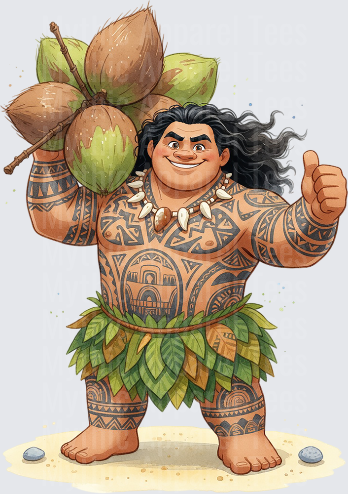 Moana Maui Thumbs Up Holding Coconuts Watercolor