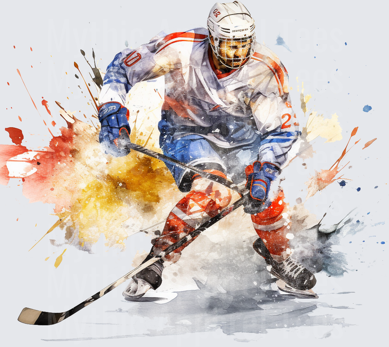 Ice Hockey Player Watercolor Splash Action Art Design