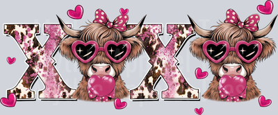 XOXO leopard Highland Cow DTF Valentines Day Transfers