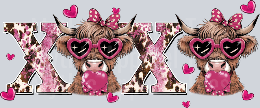 XOXO leopard Highland Cow DTF Valentines Day Transfers