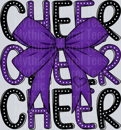 Purple and Black Cheer bow with dots DTF Cheer Bow Transfers