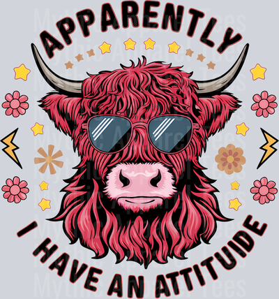 Apparently I have an attitude DTF Funny Highland Cow Transfers