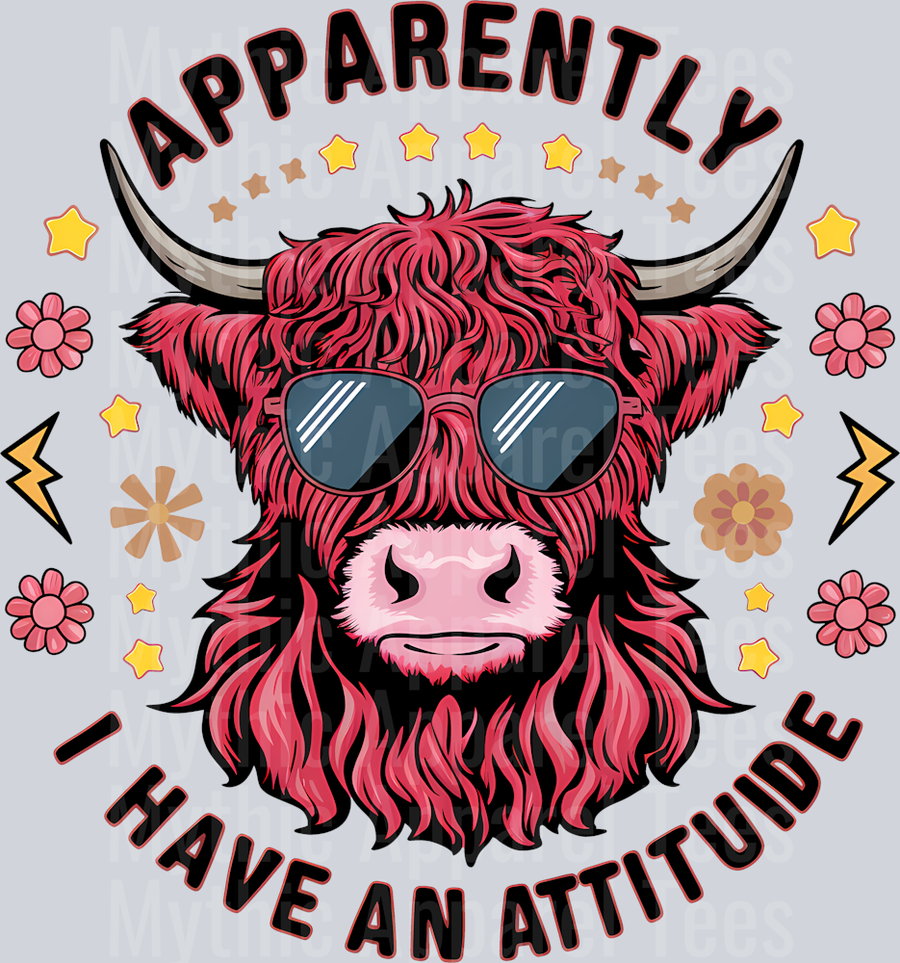 Apparently I have an attitude DTF Funny Highland Cow Transfers