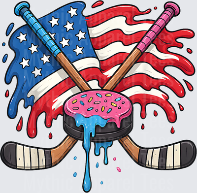Ice Hockey Patriotic Crossed Sticks Donut Puck American Flag