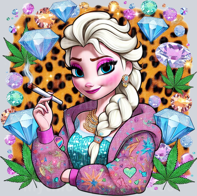 Elsa 3 Jewels Smoking Weed DTF Weed Transfers