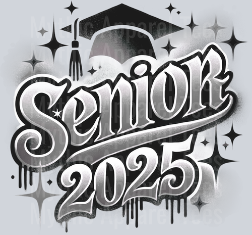 006 Senior Airbrushed Gray DTF 2025 Senior Graduation Transfers