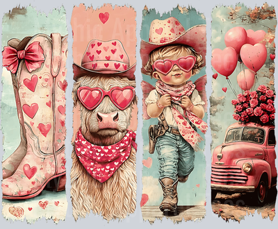 Valentines Day Highland Cow Brush Strokes DTF Highland Cow Transfers