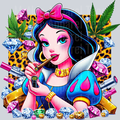 Snow White 6 Weed Plant Cheeta Print Jewels Smoking Weed DTF Weed Transfers