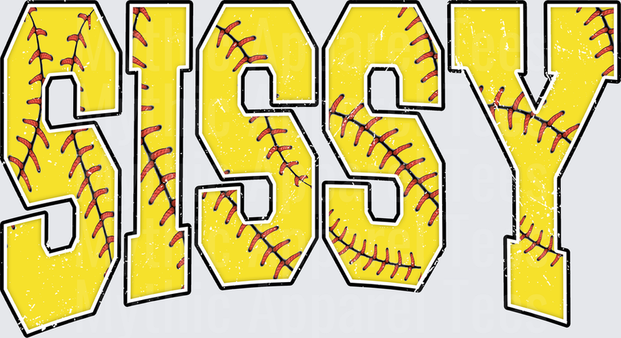 Softball Sissy Distressed Yellow Lace Letter Design