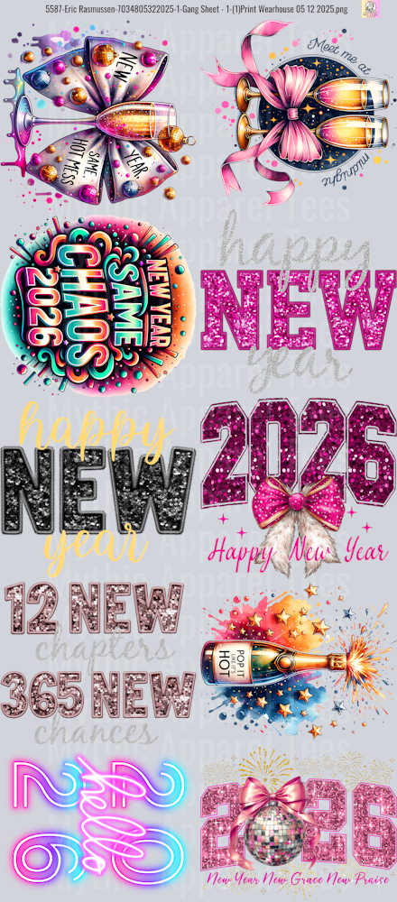 New Years 2026 3 GANG SHEET 10 FULL SIZE IMAGES