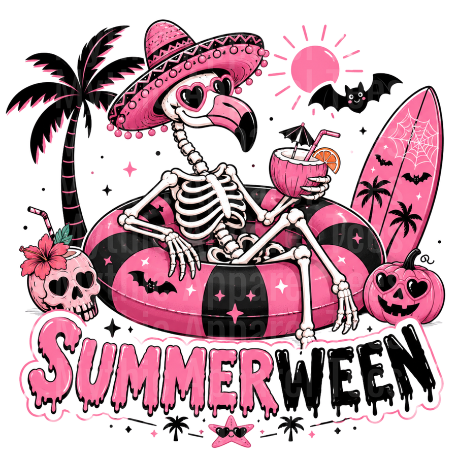 Flamingo Skeleton Summerween Beach Float Pink Halloween