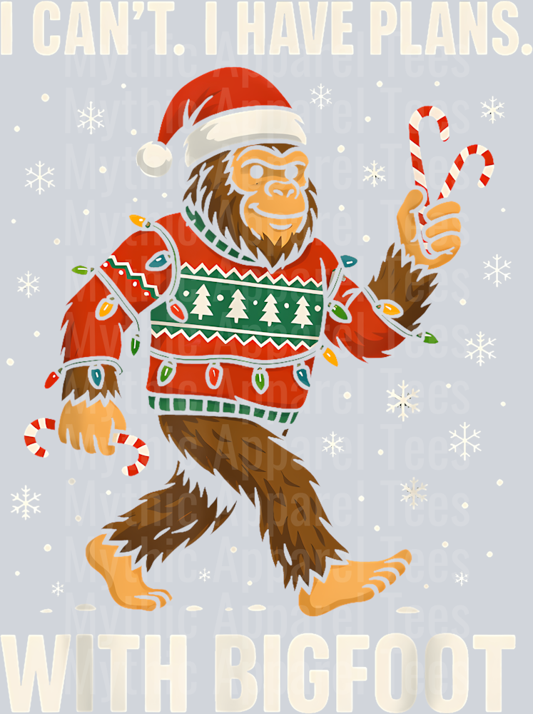 61 Funny Bigfoot Christmas Sweater Cane Candy Art T-Shirt