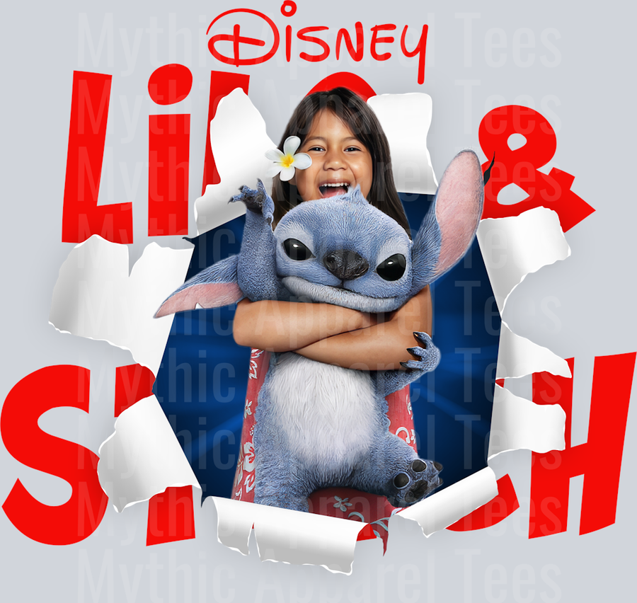 Lilo and stitch live action busting through screen DTF Lilo and Stitch Transfers