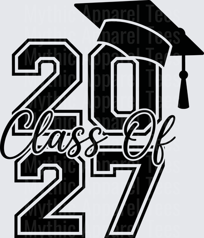 Class of 2027 Bold Varsity Letter Graduation Cap Script Design Black and White