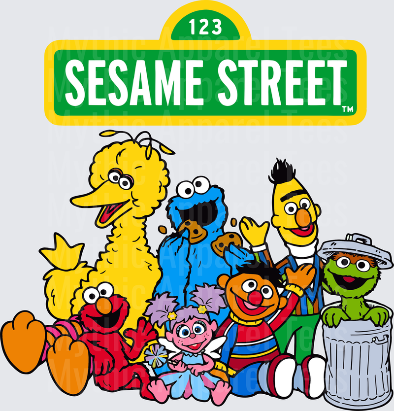 Sesame Street Full Cast Group with Classic Street Sign Logo