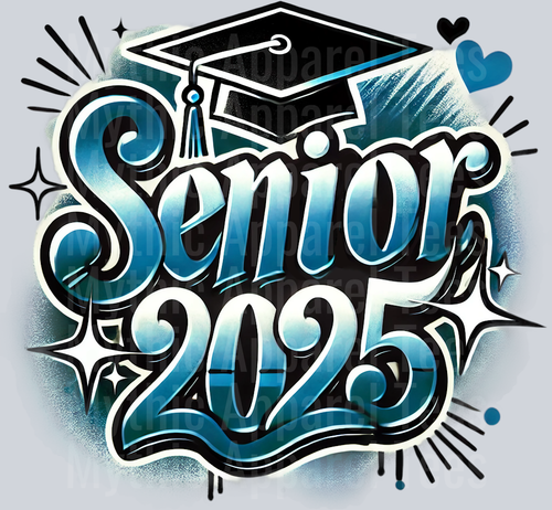 008 Senior 2025 Airbrushed Blue DTF 2025 Senior Graduation Transfers