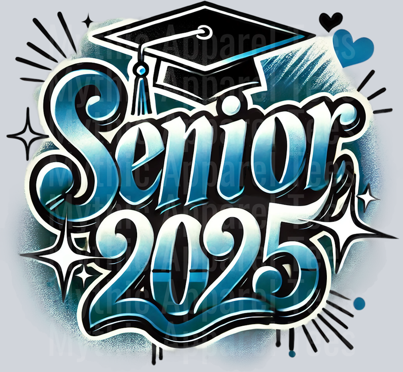 008 Senior 2025 Airbrushed Blue DTF 2025 Senior Graduation Transfers