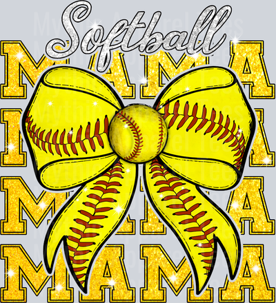 Softball mama with repeating pattern and yellow cute DTF Sports Transfers