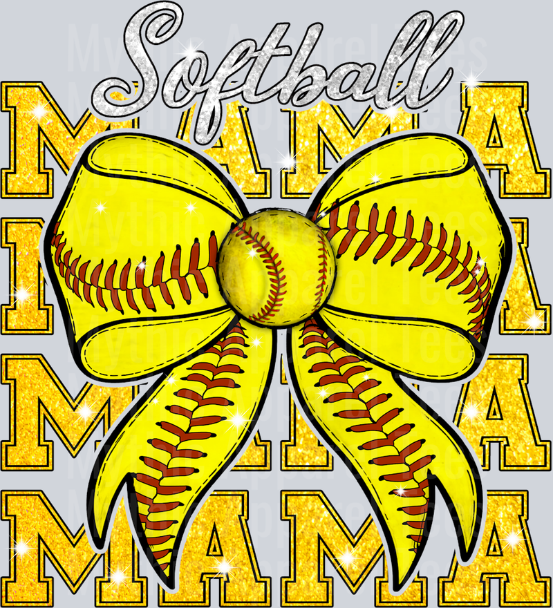 Softball mama with repeating pattern and yellow cute DTF Sports Transfers