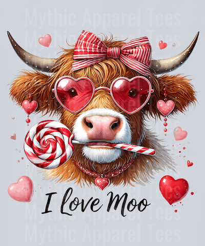 194 Cute Valentines Highland Cow I Love Moo T-Shirt
