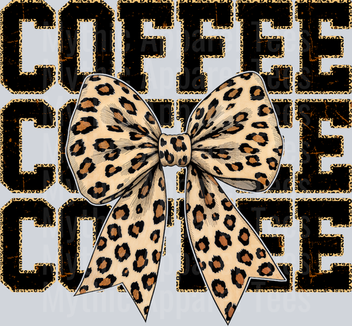 COFFEE With Leopard Print Bow DTF Coffee Transfers